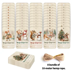 50pcs Vintage Christmas Gift Tags-Cute Animal Theme,Hanging Label Cards For Writing"From"And"To"On Christmas Present,Party Favor