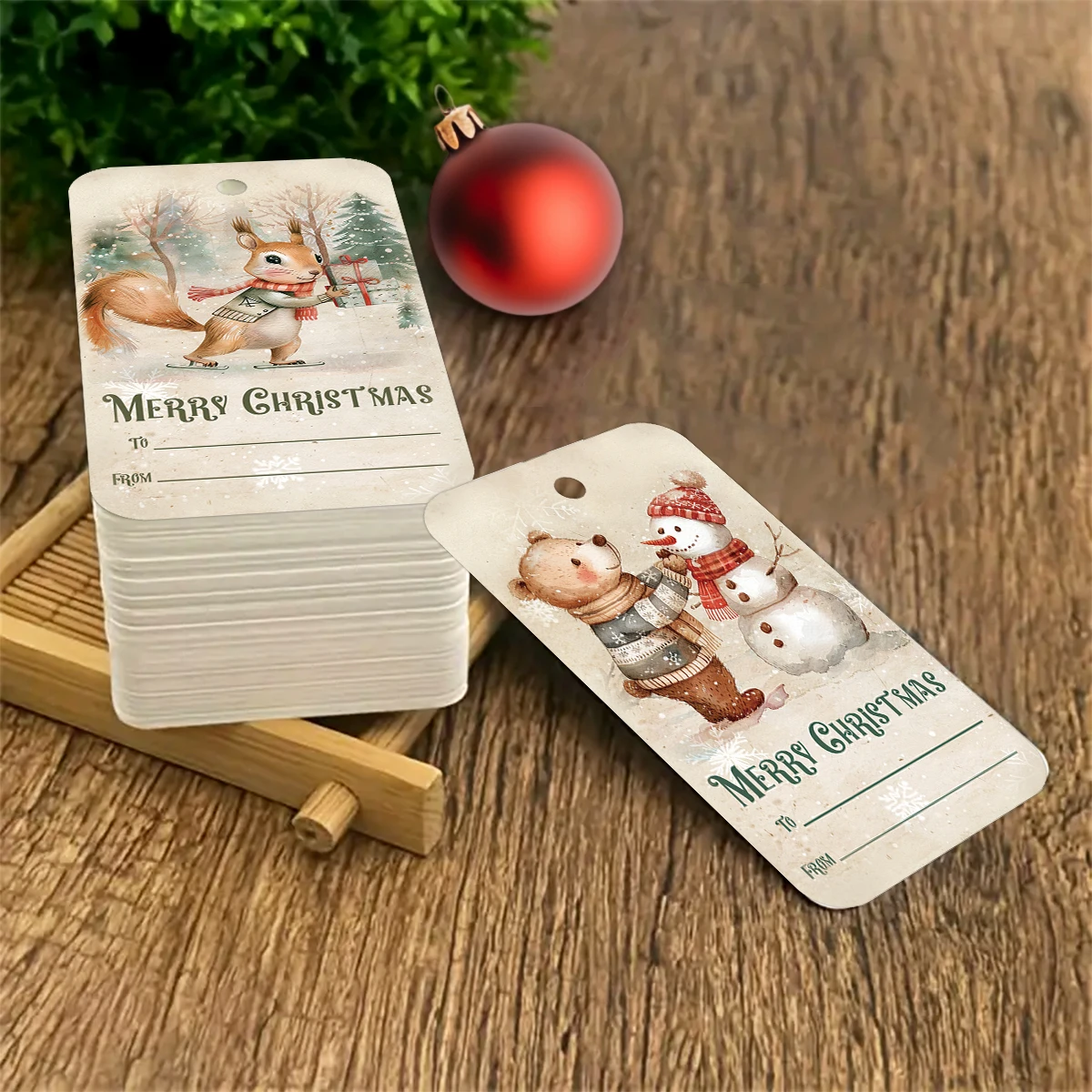 50pcs Vintage Christmas Gift Tags-Cute Animal Theme,Hanging Label Cards For Writing"From"And"To"On Christmas Present,Party Favor - Image 5
