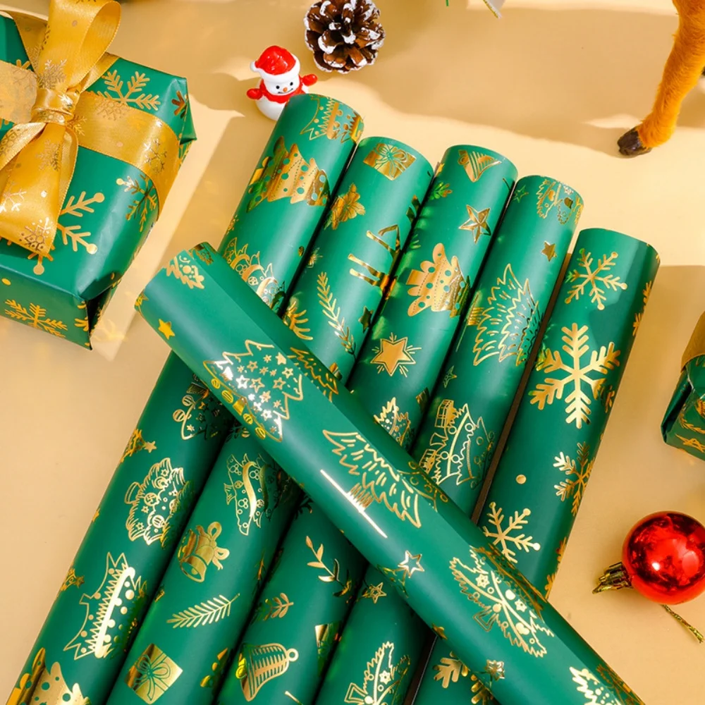 50x70cm Hot Stamping Gold Christmas Gift Wrapping Paper With Snowflake Xmas Tree Gifts Pattern Christmas Birthday Party Decor - Image 4