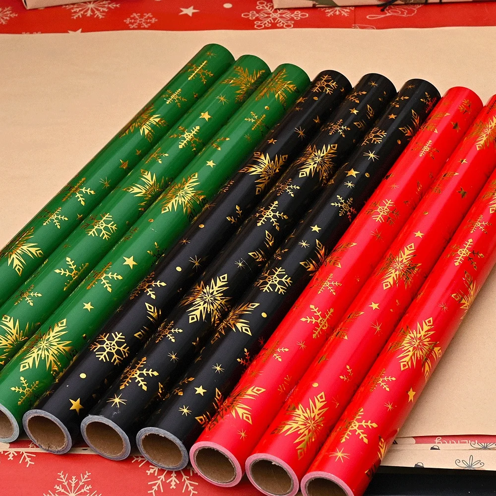50x70cm Hot Stamping Gold Christmas Gift Wrapping Paper With Snowflake Xmas Tree Gifts Pattern Christmas Birthday Party Decor