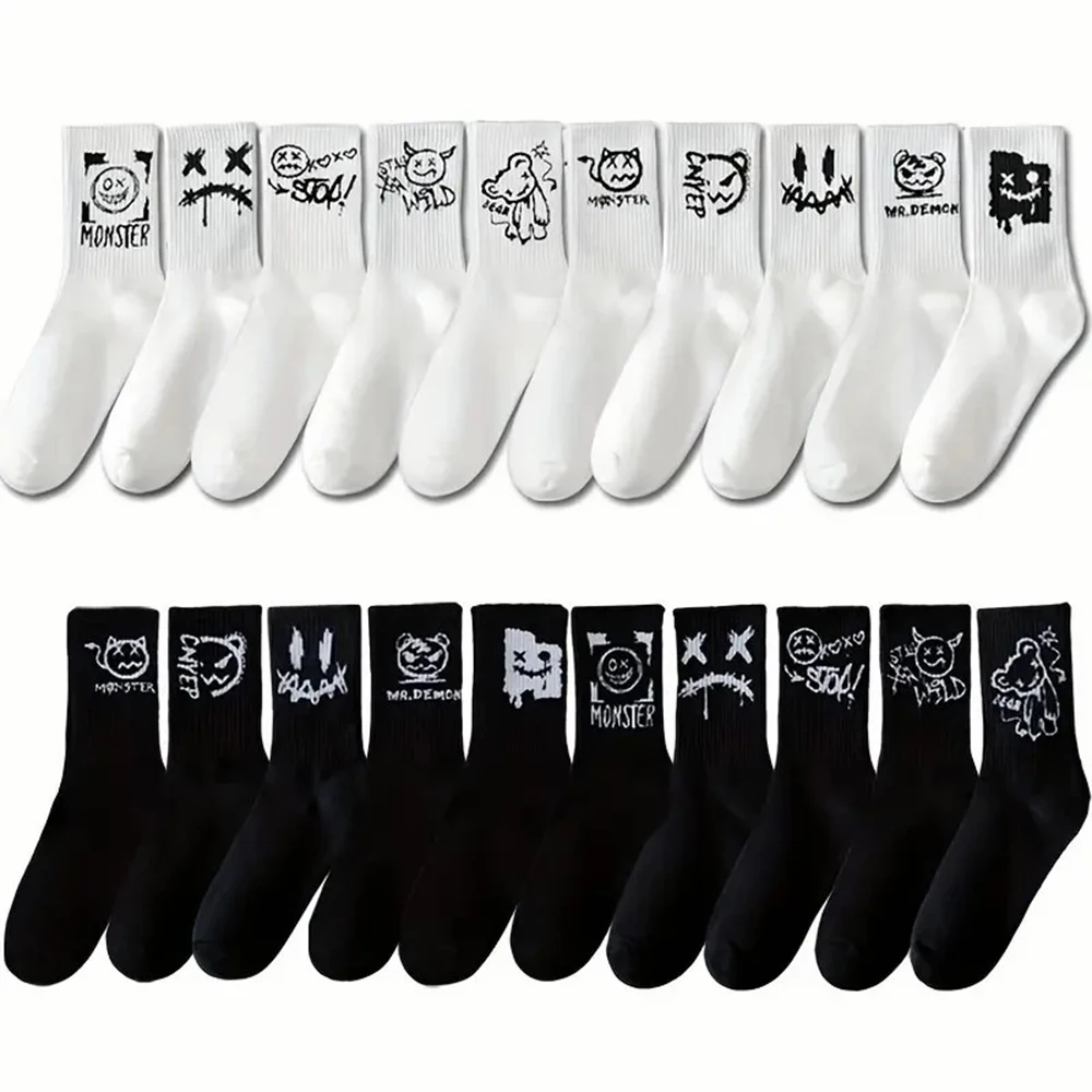 5/10 Pairs Men Women Graffiti Printed socks Street Style Soft Comfortable Sweat Absorbing Breathable Couple Sports Leisure Socks - Image 6