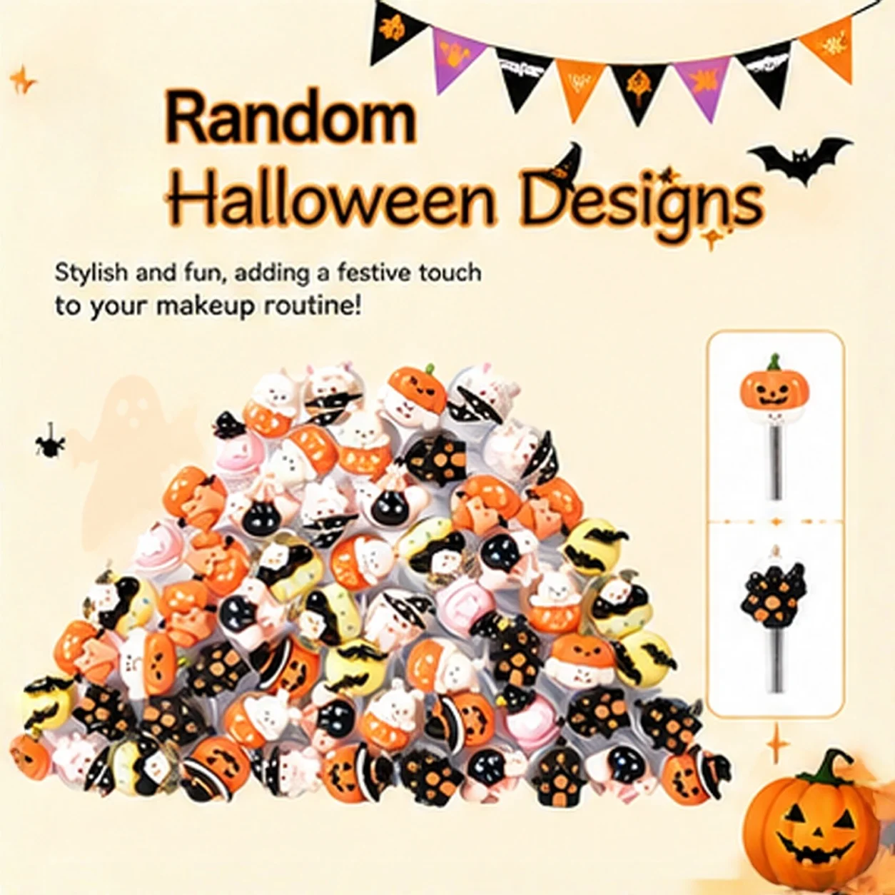 51Pcs Halloween Eyelash Spoolie Brush Set 50 Random Mascara Wands with 50-Hole Organizer Box Eyebrow Extension DIY Makeup Tools - Image 2