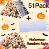 51Pcs Halloween Eyelash Spoolie Brush Set 50 Random Mascara Wands with 50-Hole Organizer Box Eyebrow Extension DIY Makeup Tools