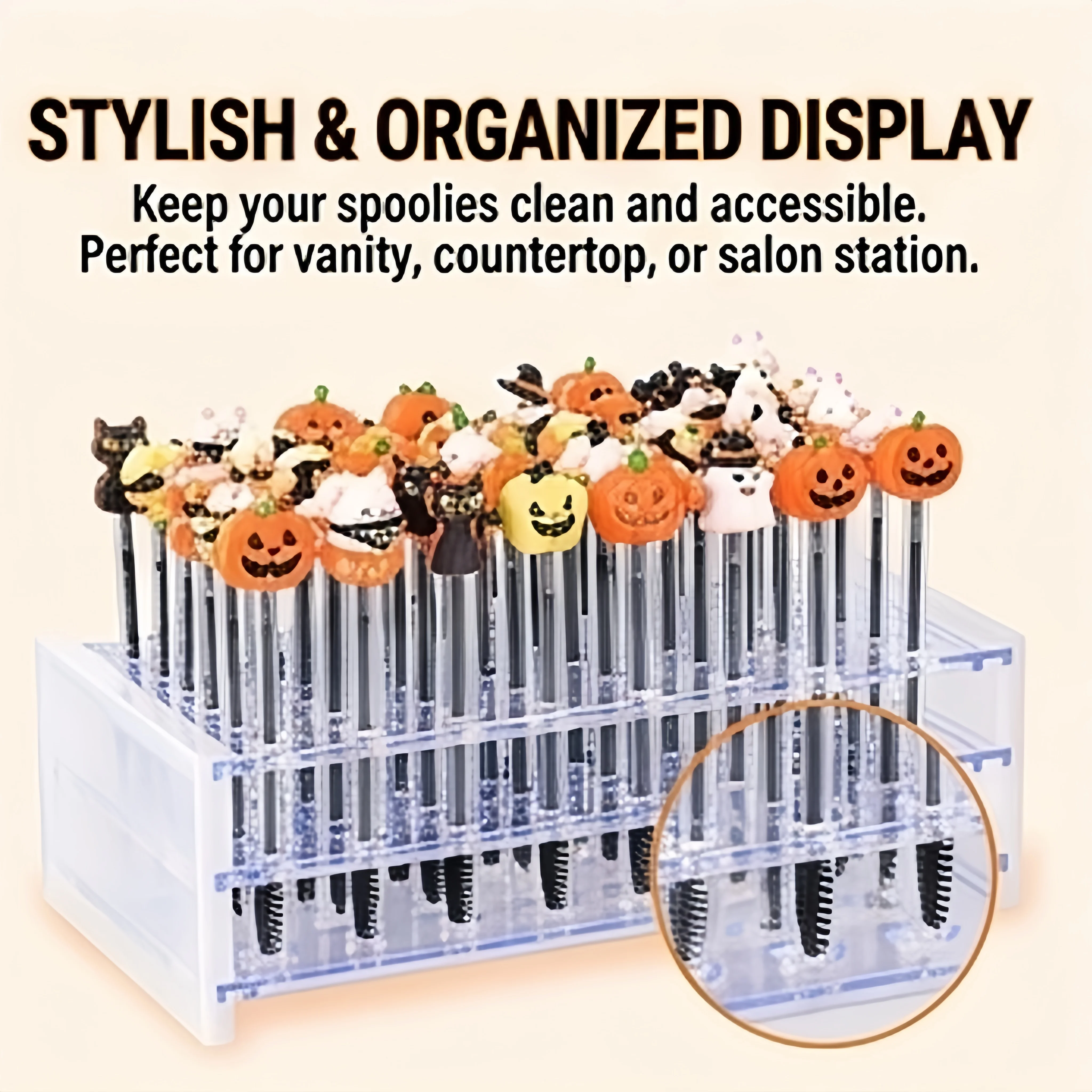 51Pcs Halloween Eyelash Spoolie Brush Set 50 Random Mascara Wands with 50-Hole Organizer Box Eyebrow Extension DIY Makeup Tools - Image 3