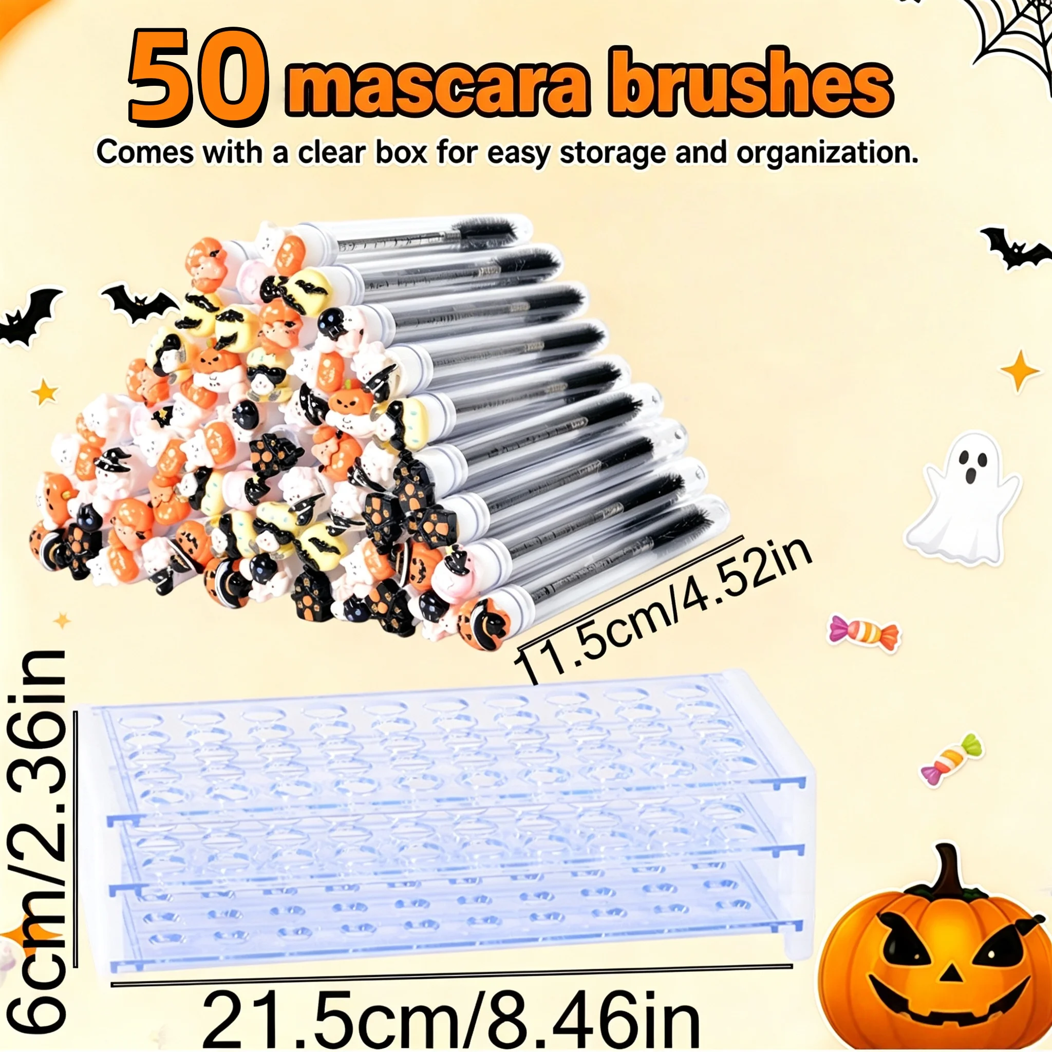 51Pcs Halloween Eyelash Spoolie Brush Set 50 Random Mascara Wands with 50-Hole Organizer Box Eyebrow Extension DIY Makeup Tools - Image 5