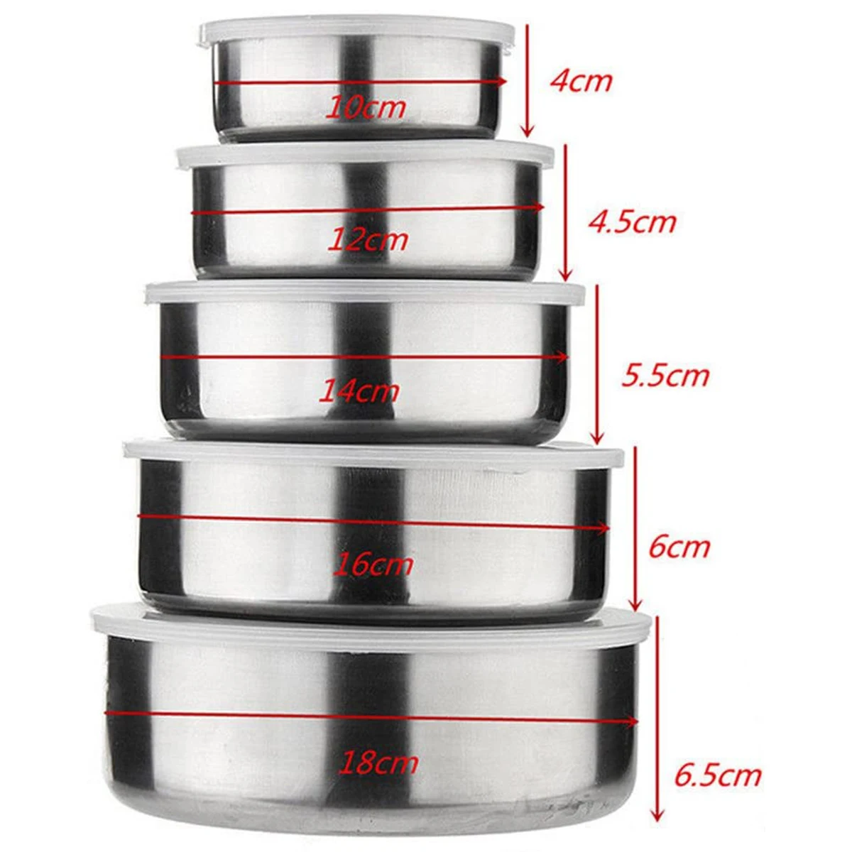 5Pcs Mixing Bowls with Lids Stainless Steel Reusable Snack Container Food Bowl Set Stackable Cooking Bowls For Kitchen School - Image 2
