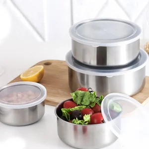 5Pcs Mixing Bowls with Lids Stainless Steel Reusable Snack Container Food Bowl Set Stackable Cooking Bowls For Kitchen School