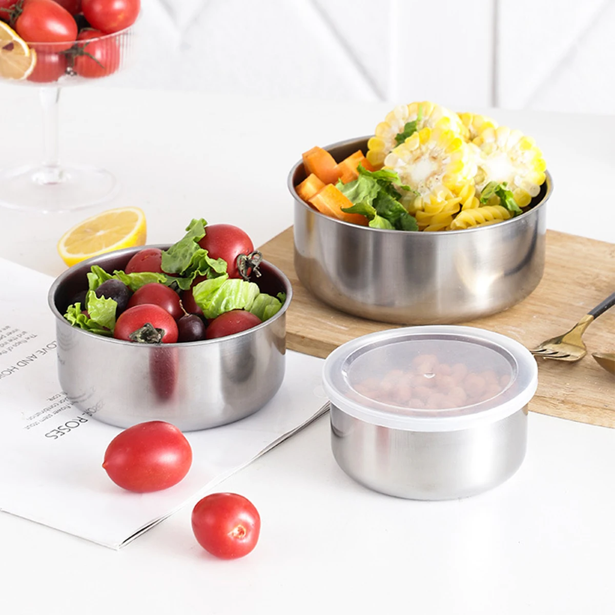 5Pcs Mixing Bowls with Lids Stainless Steel Reusable Snack Container Food Bowl Set Stackable Cooking Bowls For Kitchen School - Image 3