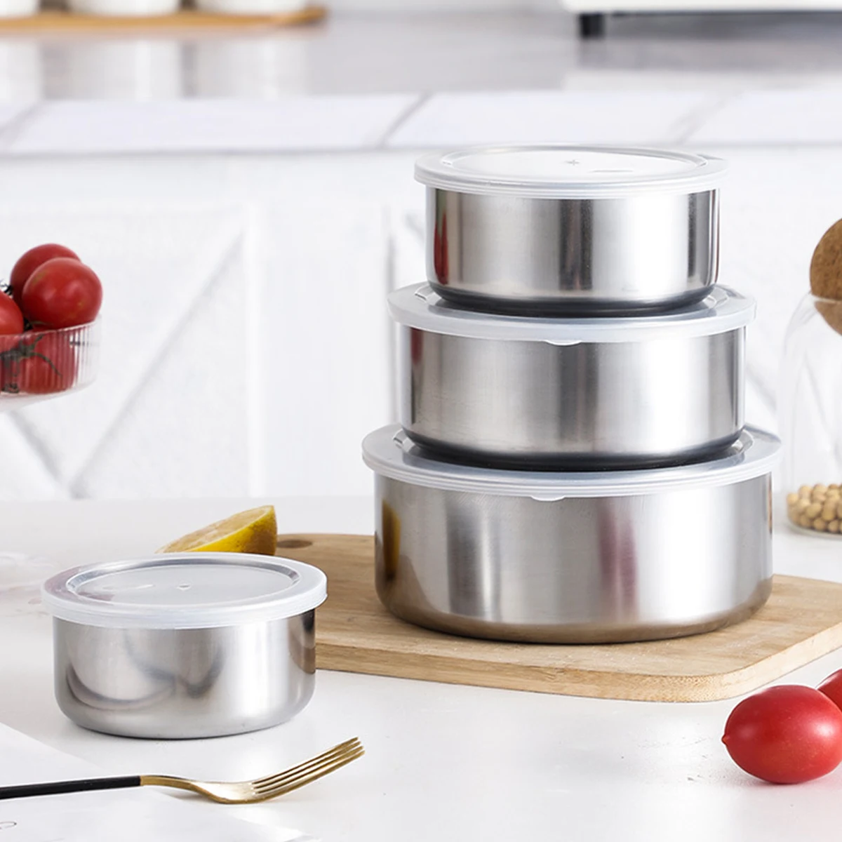 5Pcs Mixing Bowls with Lids Stainless Steel Reusable Snack Container Food Bowl Set Stackable Cooking Bowls For Kitchen School - Image 4