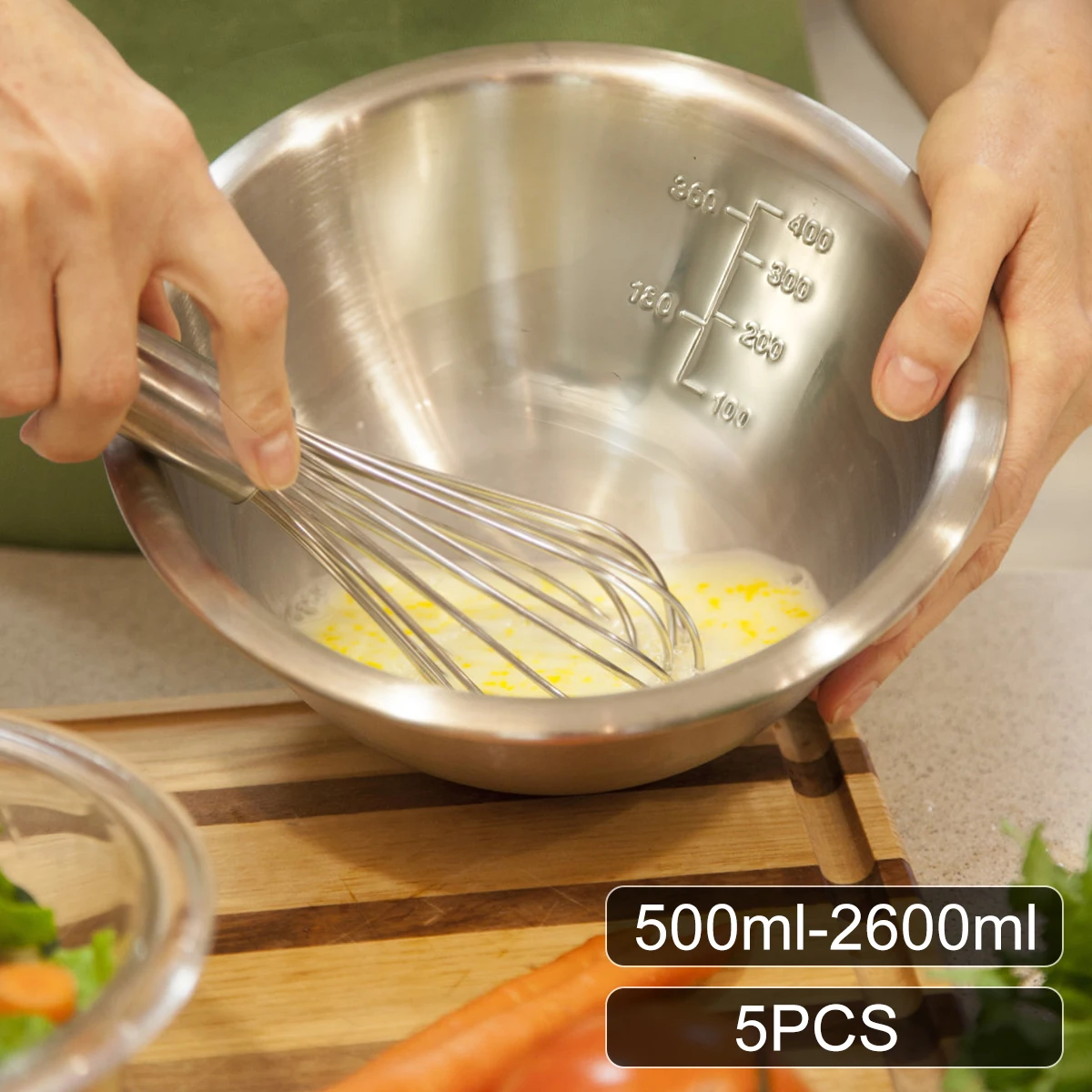 5Pcs Salad Mixing Bowl Set Stainless Steel Multipurpose Soup Basin 5 Sizes Nesting Bowls for Kitchen Cooking Baking Food Storage - Image 3