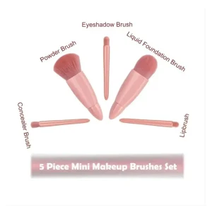 5pcs Mini Travel Size Makeup Brushes Set - Complete Function Cosmetic Brushes Kit with Storage Case And Mirror for On-the-Go App