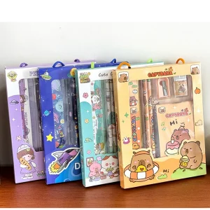5pcs/Set Cartoon Capibala Kids Stationery Gift Ruler Notebook Pencil Eraser Pencil Sharpener Stationery Set Student Reward Gift