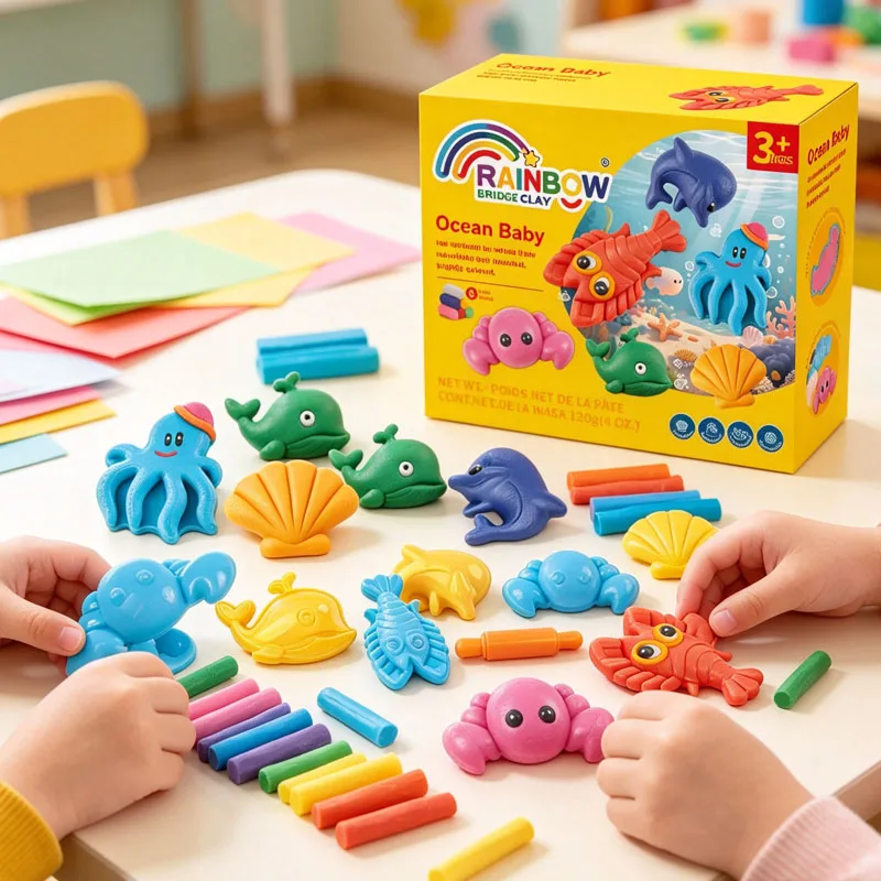 6 Colors Playdough Set Ocean Animal Series Clay Set Baby Toys Air-Drying Creative Modeling Dough Toddler Fun Puzzle Craft Kit