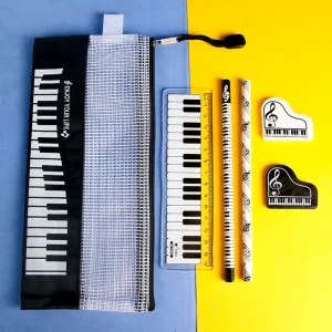 6-piece Set Music Theme Piano Stationery Elementary School Student Award Gift Ruler Pencil Eraser Pencil Bag Art School Supplies