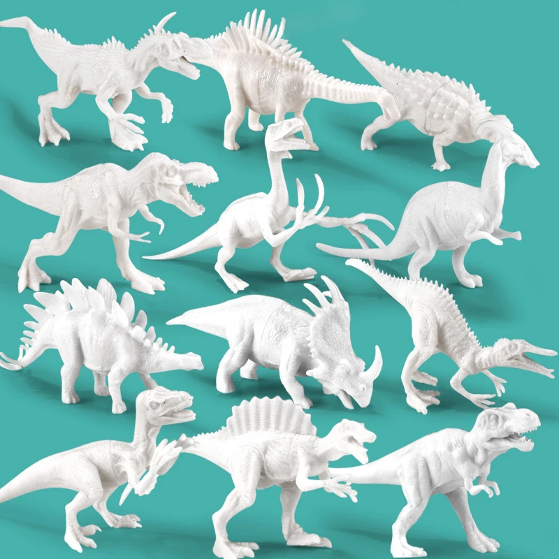 6/8Pcs DIY Painted Graffiti Dinosaur White Embryo Animals Model Children's Educational Handmade Painting Colorful Dinosaur Toys - Image 5