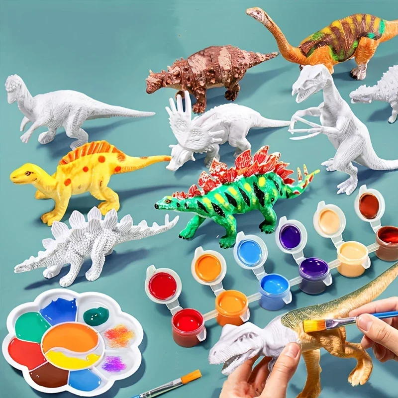 6/8Pcs Painted Graffiti Dinosaur White Embryo Animals Model Children's Educational DIY Handmade Painting Colorful Dinosaur Toys - Image 2