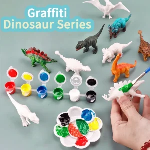6/8Pcs Painted Graffiti Dinosaur White Embryo Animals Model Children's Educational DIY Handmade Painting Colorful Dinosaur Toys