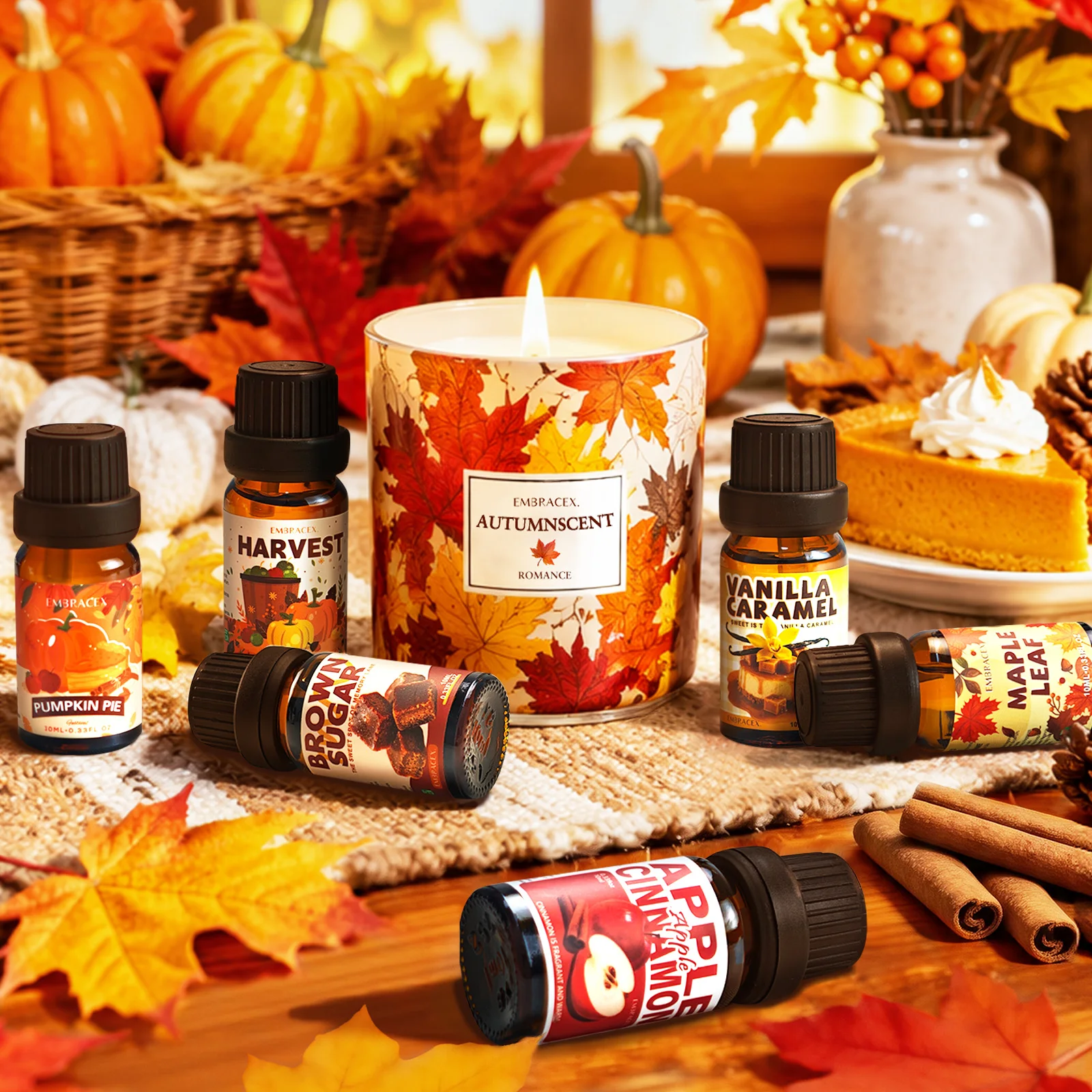 6PC/1Set Autumn Fragrance Oils Warm Scent Fall Fragrance Oil Set For Diffuser Humidifier Car DIY Candle Thanksgiving Gift Set - Image 3