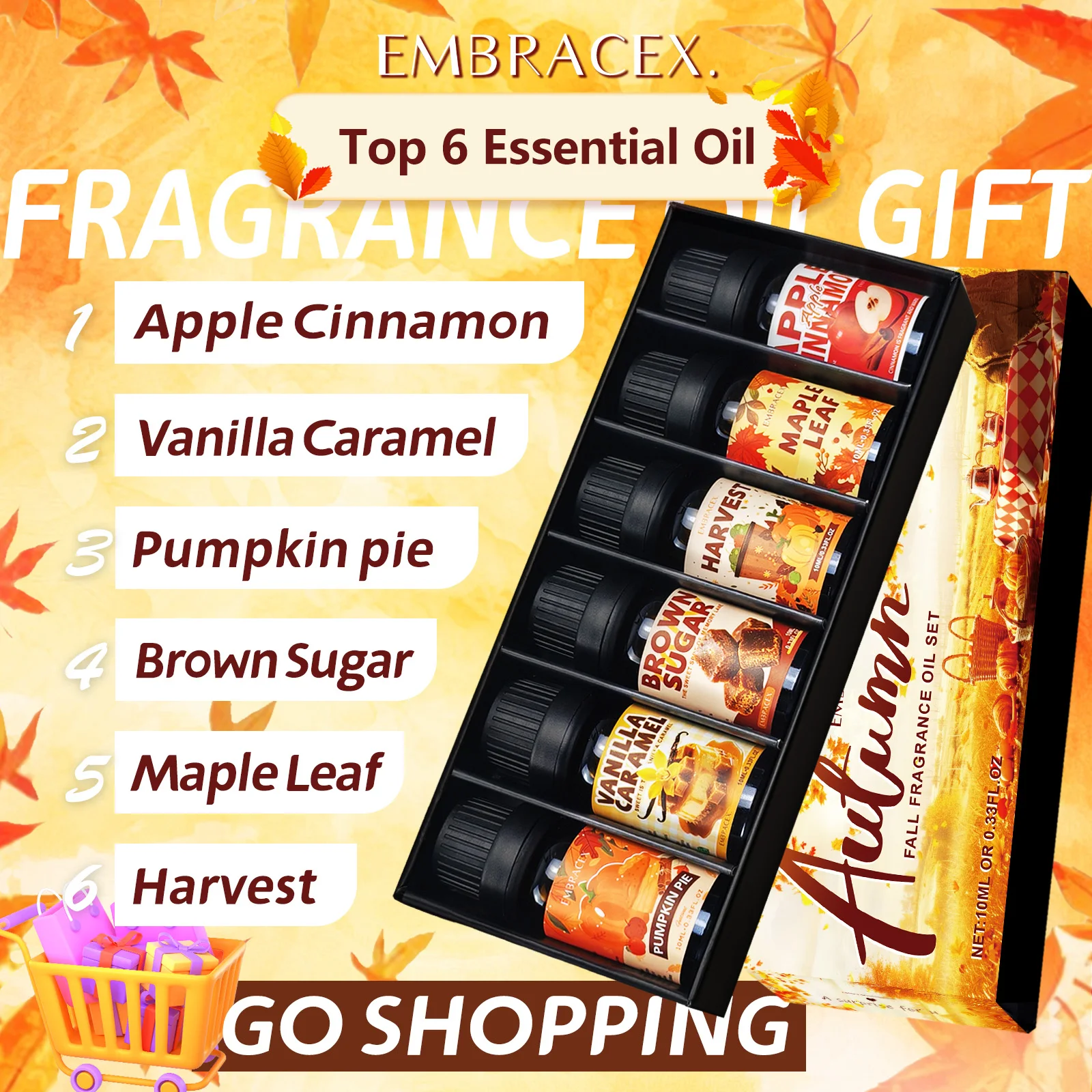 6PC/1Set Autumn Fragrance Oils Warm Scent Fall Fragrance Oil Set For Diffuser Humidifier Car DIY Candle Thanksgiving Gift Set - Image 4