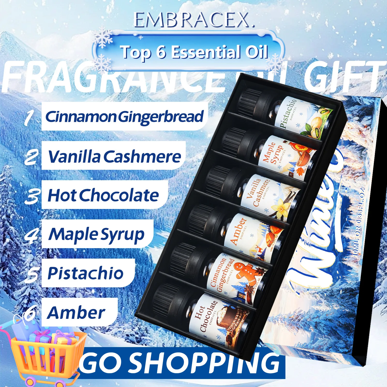 6PC/1Set Winter Fragrance Oils Warm Sweet Scent Fragrance Oil Set For Diffuser Humidifier Car DIY Candle Christmas Gift Set - Image 3