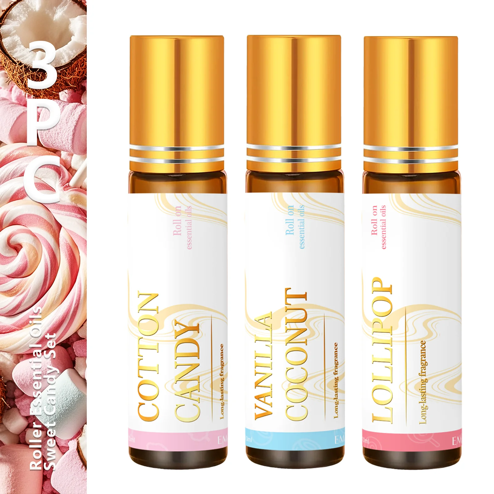 6PC/3PC 10ml Roller Fragrance Oils Chocolate Musk Lollipop Vanilla Coconut Cookie Lavender Cotton Candy Raspberry Cherry Gfits - Image 3