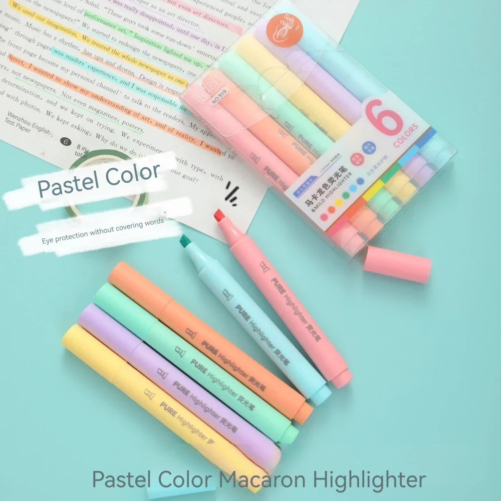 6Pcs/set Pastel Color Macaron Highlighter Pen Marker Pens Fluorescent Pen Drawing Highlighters Cute Stationery School Supplies - Image 2