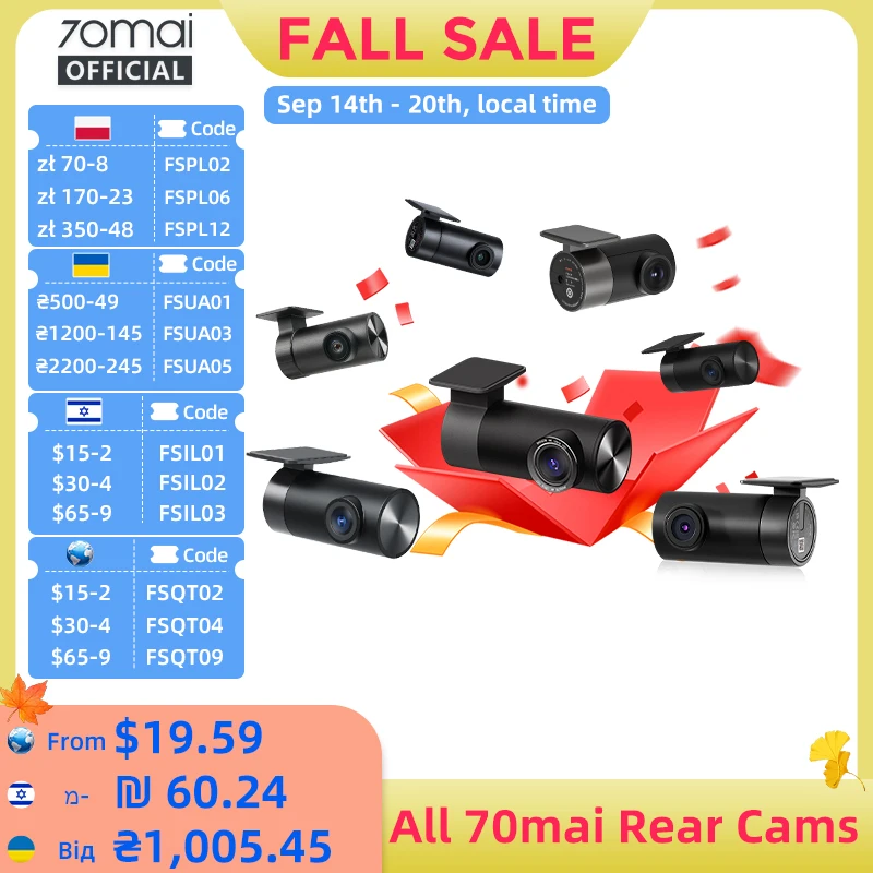 70mai Rear Cam RC06 RC11 RC12 RC14 RC22 Interior FC02 for 70mai 4K A810 A800SE 70mai A510 A200 A500S X800 RC24 RC41 for T800