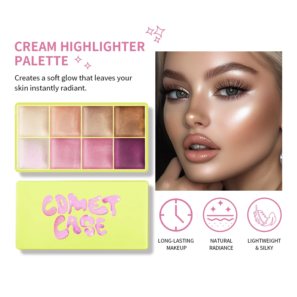 8 Colors Cream Highlighter Palette for Highlight, Blush&Contouring, Various Colors To Meet Various Makeup Needs Highlight Disc - Image 2