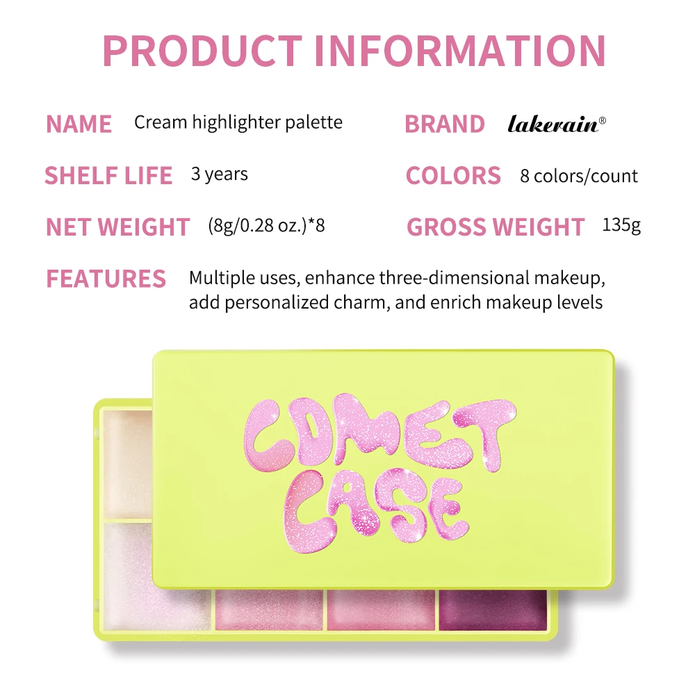 8 Colors Cream Highlighter Palette for Highlight, Blush&Contouring, Various Colors To Meet Various Makeup Needs Highlight Disc - Image 6