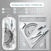 8PCS/Set Plastic Ruler Compasses Set Eraser Straight Ruler Measuring Ruler Set Square Transparent Protractor School Office