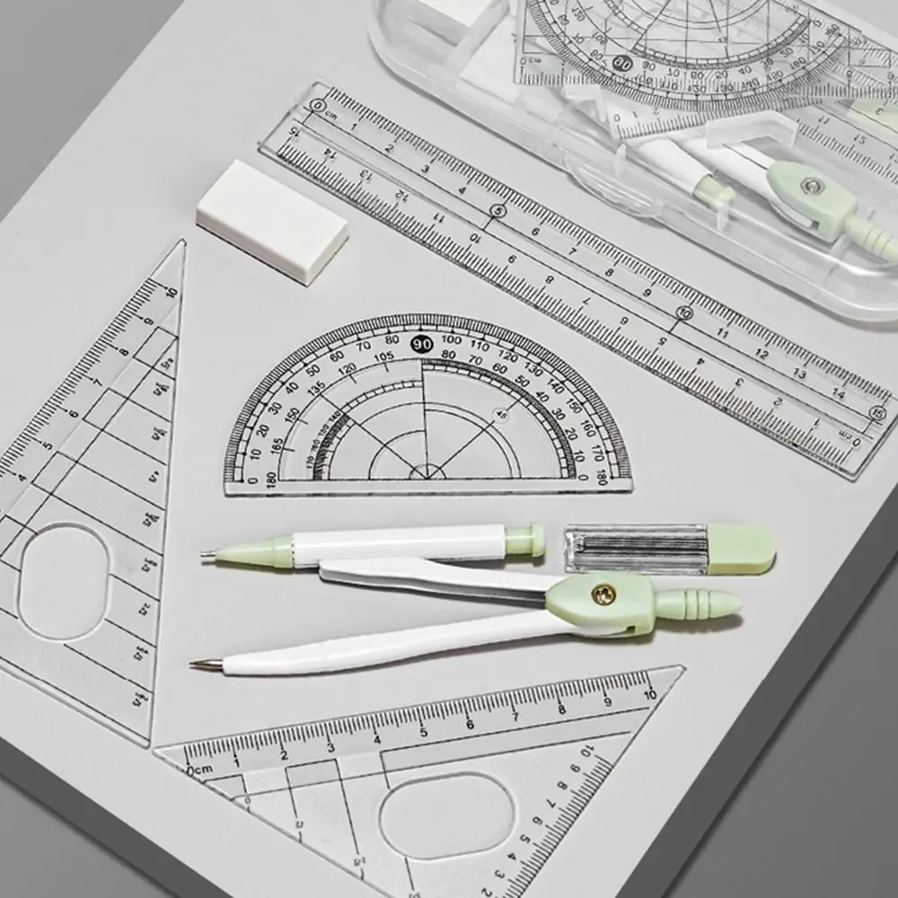 8PCS/Set Plastic Ruler Compasses Set Eraser Straight Ruler Measuring Ruler Set Square Transparent Protractor School Office - Image 5