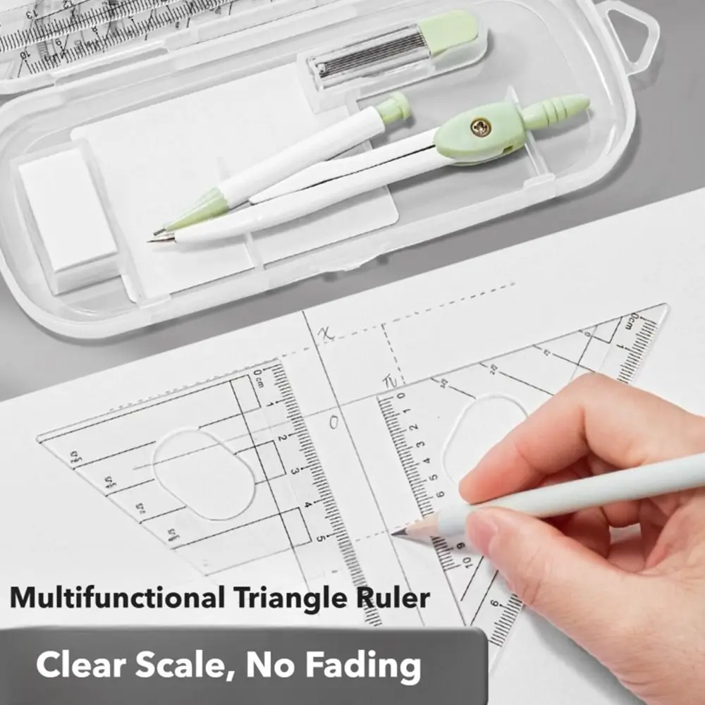 8PCS/Set Plastic Ruler Compasses Set Eraser Transparent Protractor Set Square Straight Ruler Drawing Tool School Office - Image 2