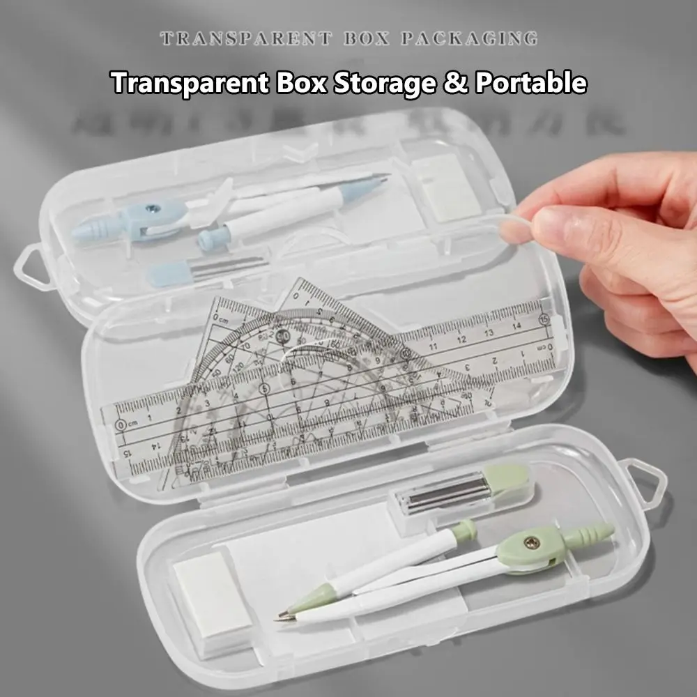8PCS/Set Plastic Ruler Compasses Set Eraser Transparent Protractor Set Square Straight Ruler Drawing Tool School Office - Image 3