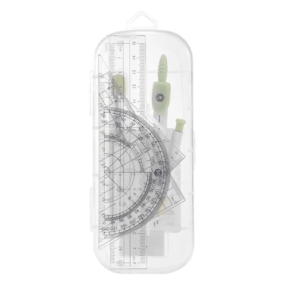 8PCS/Set Plastic Ruler Compasses Set Eraser Transparent Protractor Set Square Straight Ruler Drawing Tool School Office