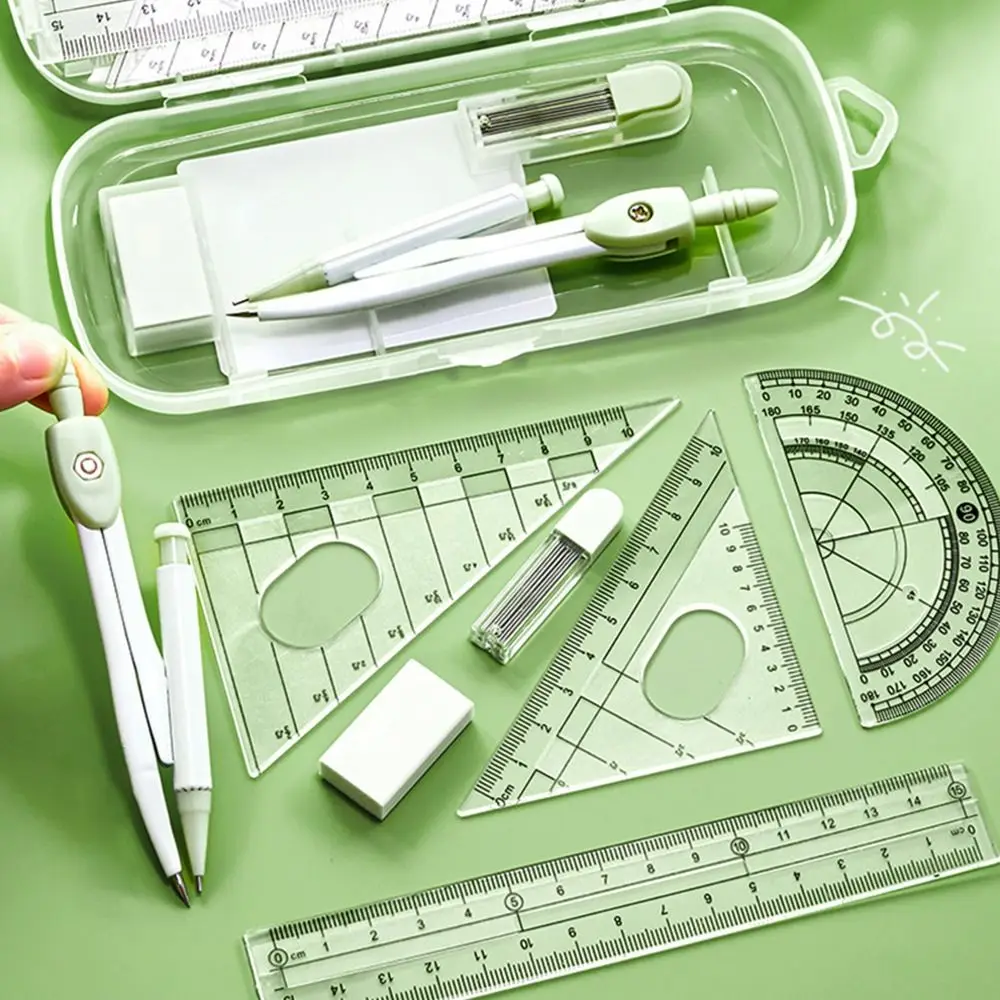 8PCS/Set Plastic Ruler Compasses Set Transparent Eraser Measuring Ruler Set Square Straight Ruler Protractor Students - Image 3
