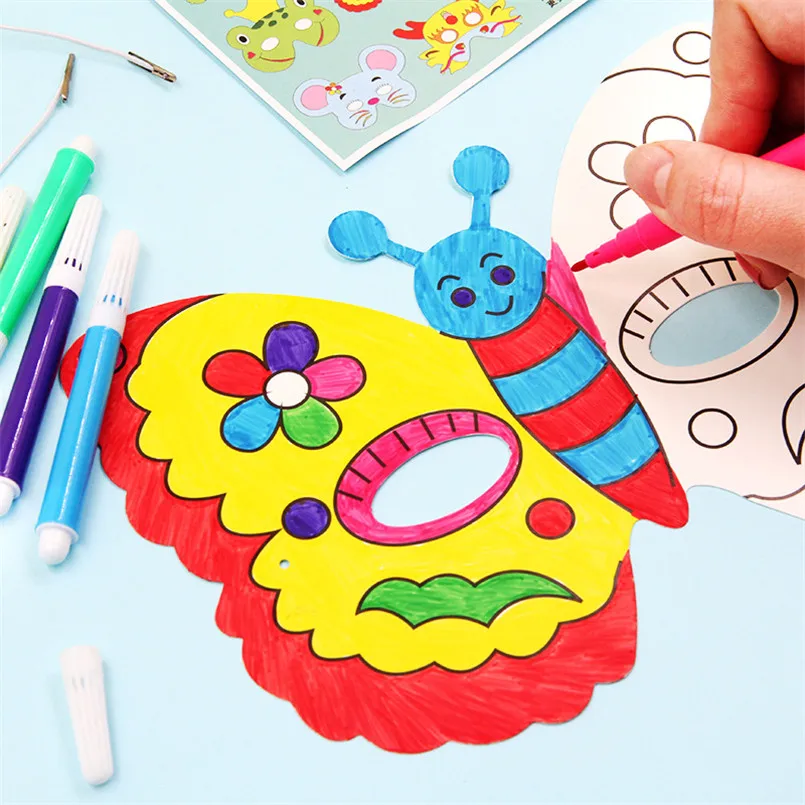 8Piece Kids Cartoon Animal DIY Graffiti Art Crafts Mask Toy Paper Mask Hand-painted White Paper Card Material with Color Pens - Image 4