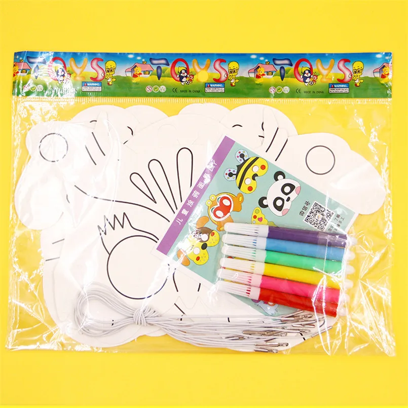 8Piece Kids Cartoon Animal DIY Graffiti Art Crafts Mask Toy Paper Mask Hand-painted White Paper Card Material with Color Pens - Image 5