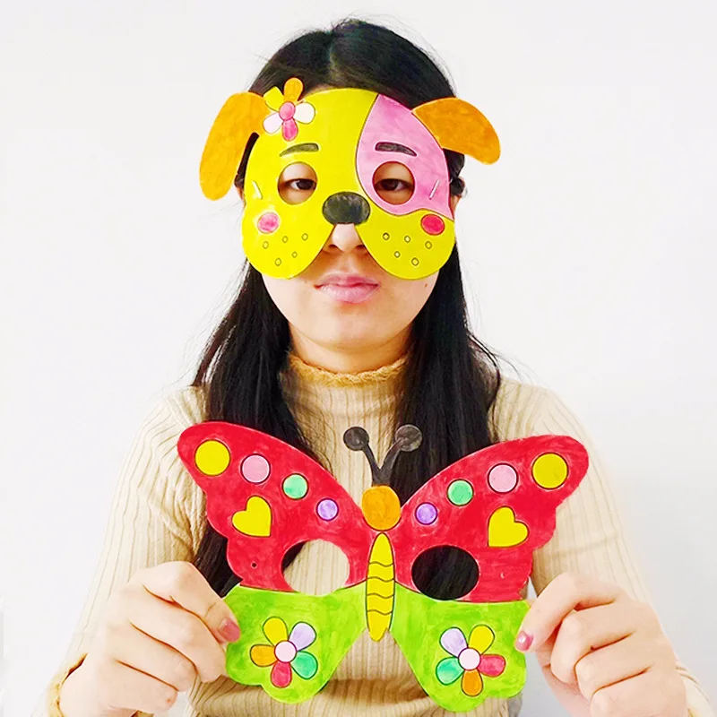 8Piece Kids Cartoon Animal DIY Graffiti Art Crafts Mask Toy Paper Mask Hand-painted White Paper Card Material with Color Pens - Image 6