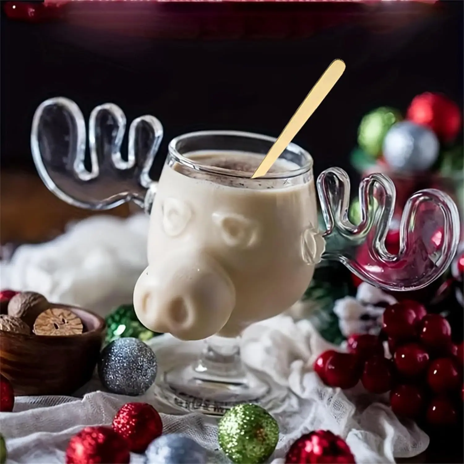 8oz 240ml Christmas Vacation Moose Mug Or Cat Spoon Xmas Reindeer Head Creative Elk Glass Wine Beer Water Juice Milk Cup Gifts