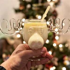 8oz 240ml Christmas Vacation Moose Mug With Cat Spoon Xmas Reindeer Head Creative Elk Glass Wine Beer Water Juice Milk Cup Gifts
