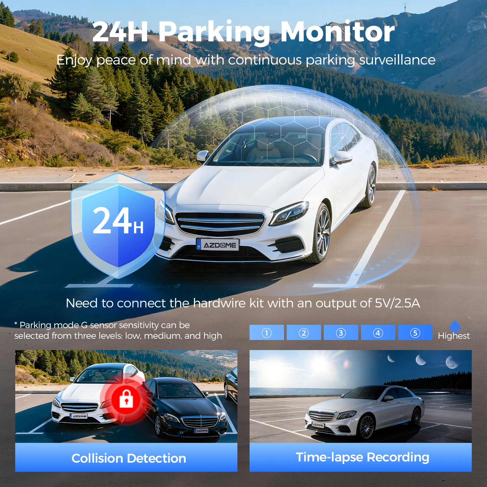 AZDOME M500 4K Dash Cam 3 Channel Car DVR Front Rear Inside 4K+1K+1K Night Vision G-Sensor 24H Parking Monitor Voice Contro - Image 6