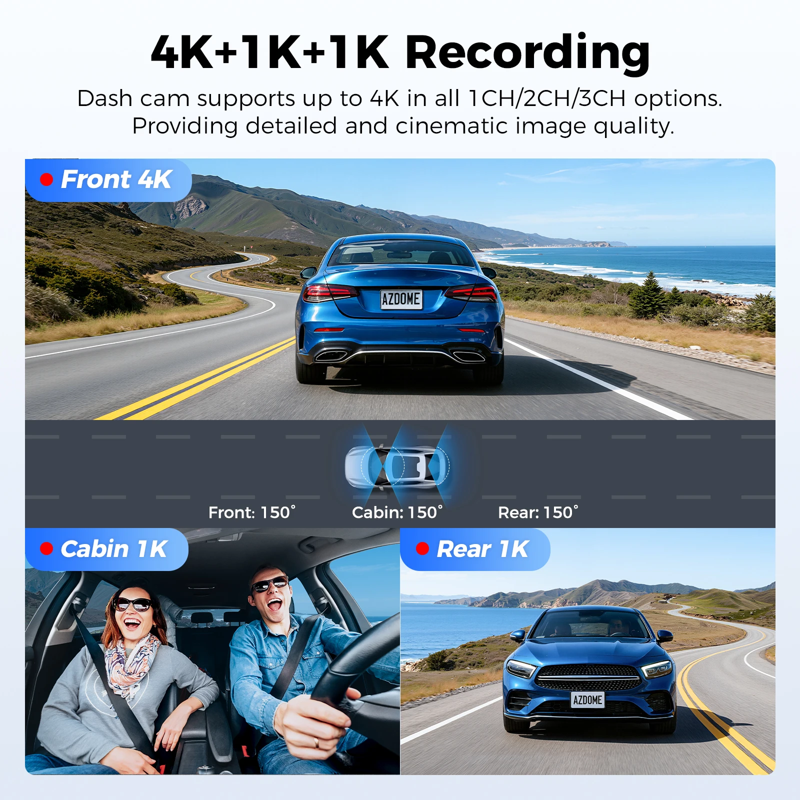 AZDOME M500 4K Dash Cam 3 Channel Car DVR Front Rear Inside 4K+1K+1K Night Vision G-Sensor 24H Parking Monitor Voice Contro - Image 3