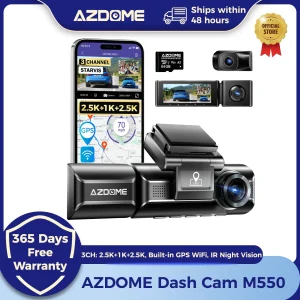 AZDOME M550 Dash Cam 4K +1080 3.18'' Screen 3 Camera GPS WiFi APP Control Car DVR IR Night Vision 24H Parking Support Rear Cam