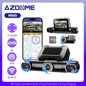 AZDOME M660 Car DVR 4 Channel 360° Dash Cam Front Rear Inside Car Camera 5.8G WIFI GPS Dash Camera 2.5K+1K+1K+1K Parking Monitor
