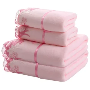 Adult 4-Piece Bath Towel Set Lace Embroidered Microfiber Colorful Tree Design Quick Dry Large Thick Face Towels for Family