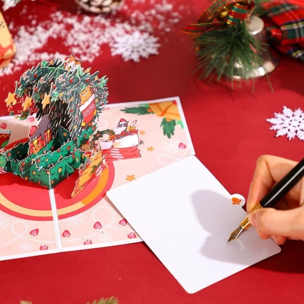 Amusement Park Theme Cat Christmas Greeting Card with Envelope Paper Carved Holiday Blessing Message Card Handmade