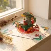 Amusement Park Theme Cat Christmas Greeting Card with Envelope Paper Carved Holiday Blessing Message Card Handmade