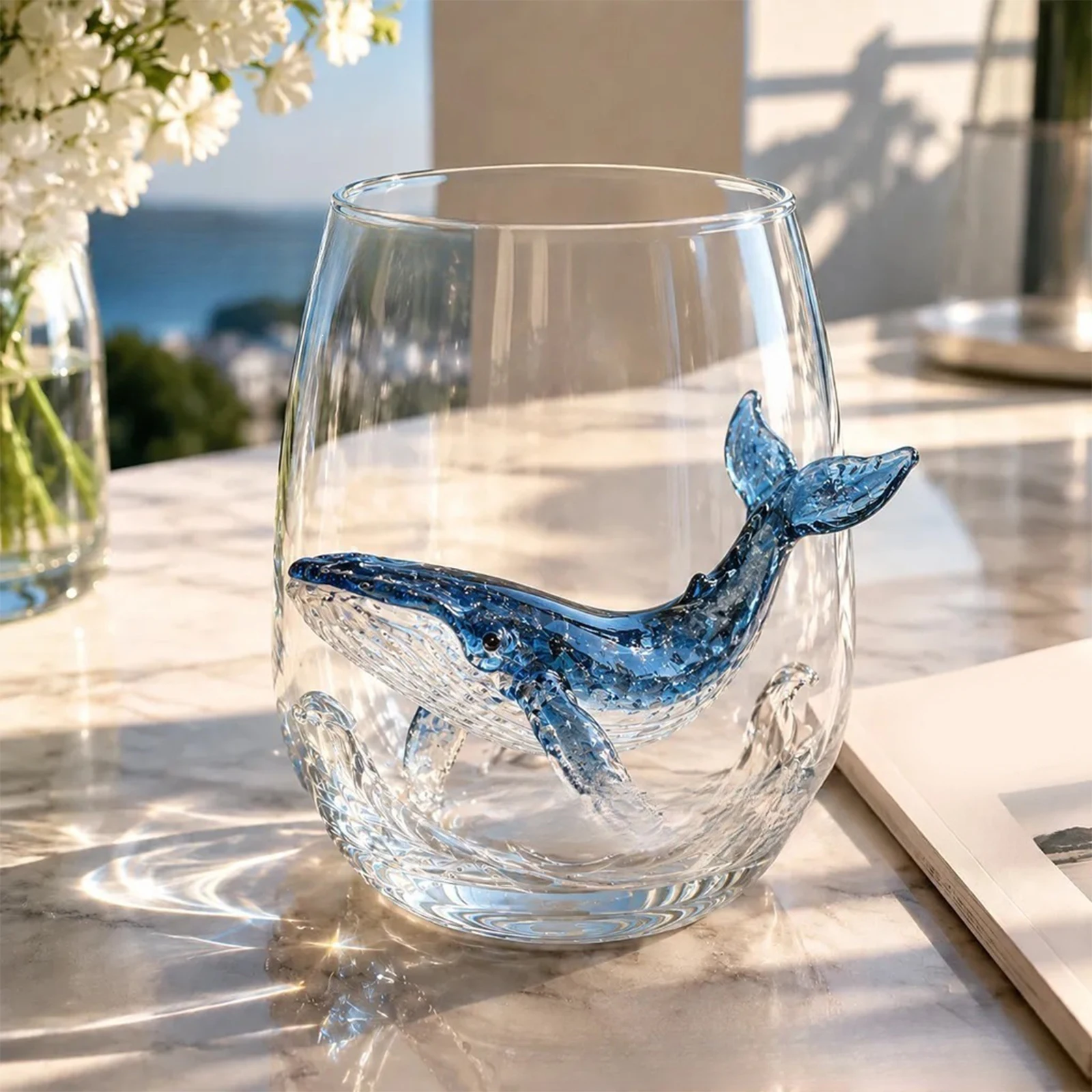 Artistic 3D Stemless Wine Glasses Home Decor Handcrafted Marine Animal Bar Glass Novelty Drinking Glass for Coastal Ocean Lovers - Image 4