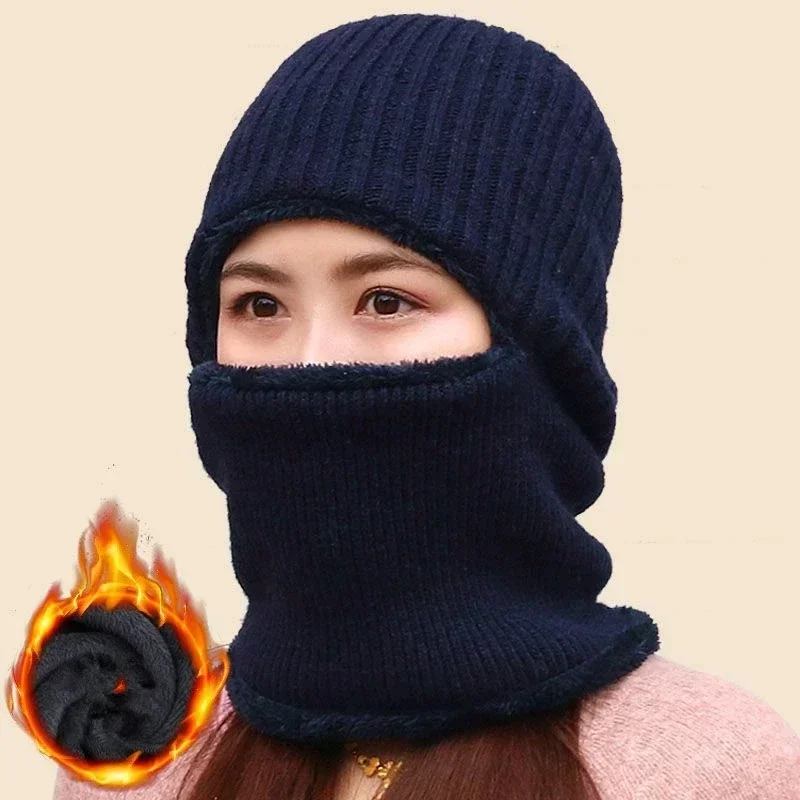 Autumn And Winter Fashion Solid Color New Coral Fleece Hat Scarf Warm Wool Knitted Hat For Women Double Layers Protection Cap - Image 2