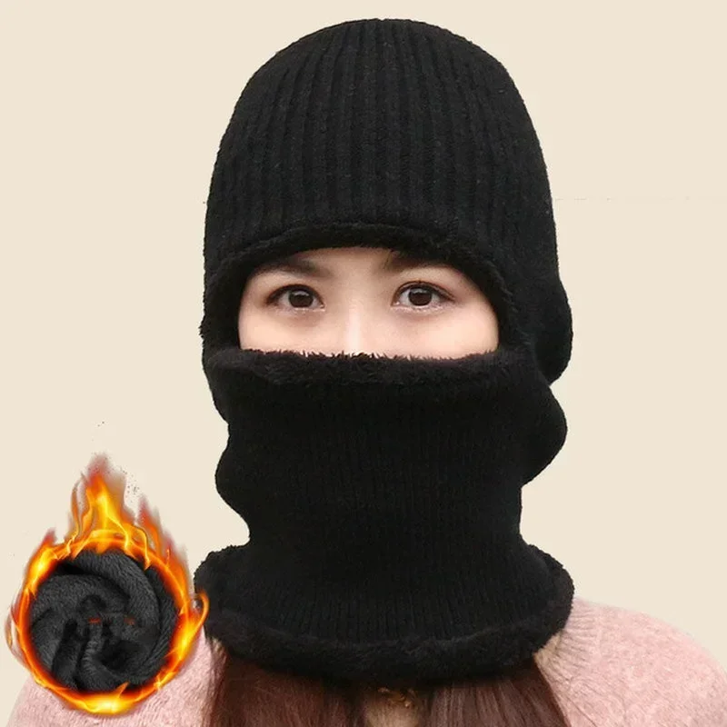 Autumn And Winter Fashion Solid Color New Coral Fleece Hat Scarf Warm Wool Knitted Hat For Women Double Layers Protection Cap - Image 3
